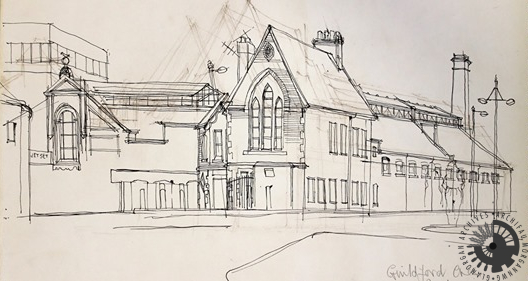 Guildford Crescent Baths drawing by Mary Traynor